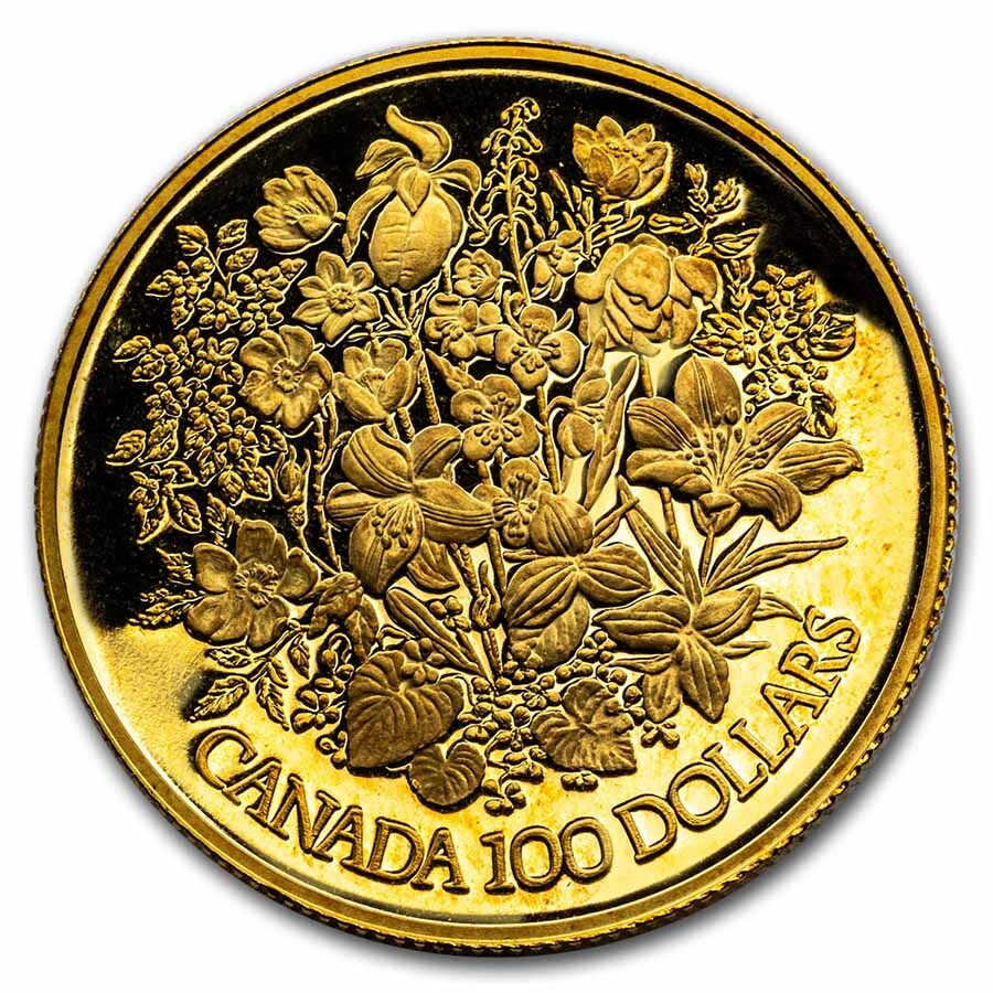 1977 Canada 1/2 oz Proof Gold $100 Jubilee Flower(w/Box