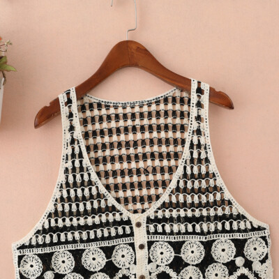 Retro Damen Häkel Blumen Spitze Weste Strickjacke Gestrickt