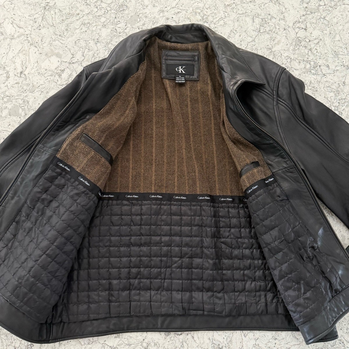 00s カルバンクライン シープスキン レザー 羊革 スウィングトップ 本革 L