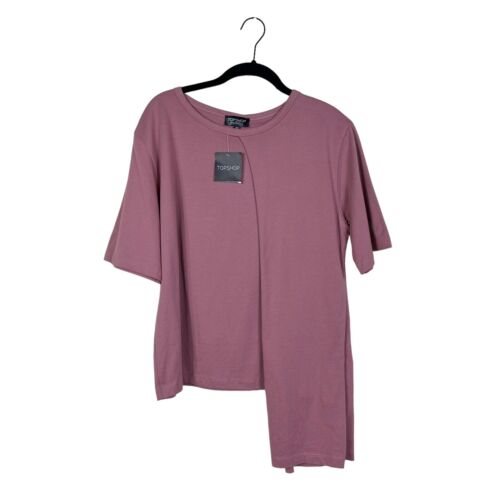 NWT Topshop Top Women's Size 8 Pink Asymmetrical Fold Over T-Shirt Short Sleeve