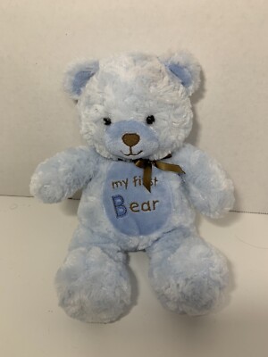 Okie Dokie My First Bear blue plush teddy stuffed baby toy brown ribbon bow 2010