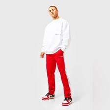 Boohoo Man 2 Piece Sweatshirt Jogger Set Mens XS Oversized Red White Tracksuit