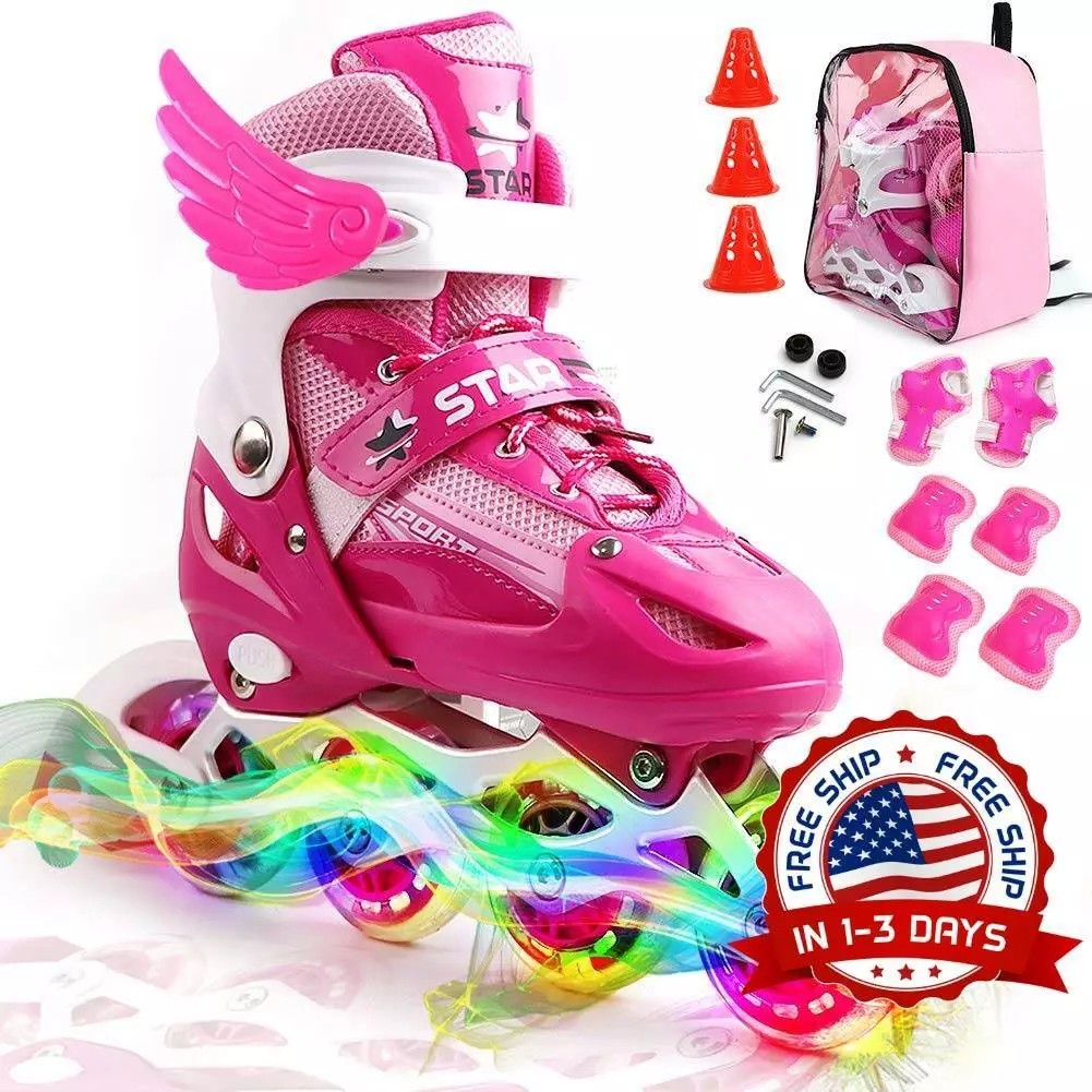 Juego De Patines Para Niñas Ruedas En Linea Rosado Inline Roller Skates  Pink NEW