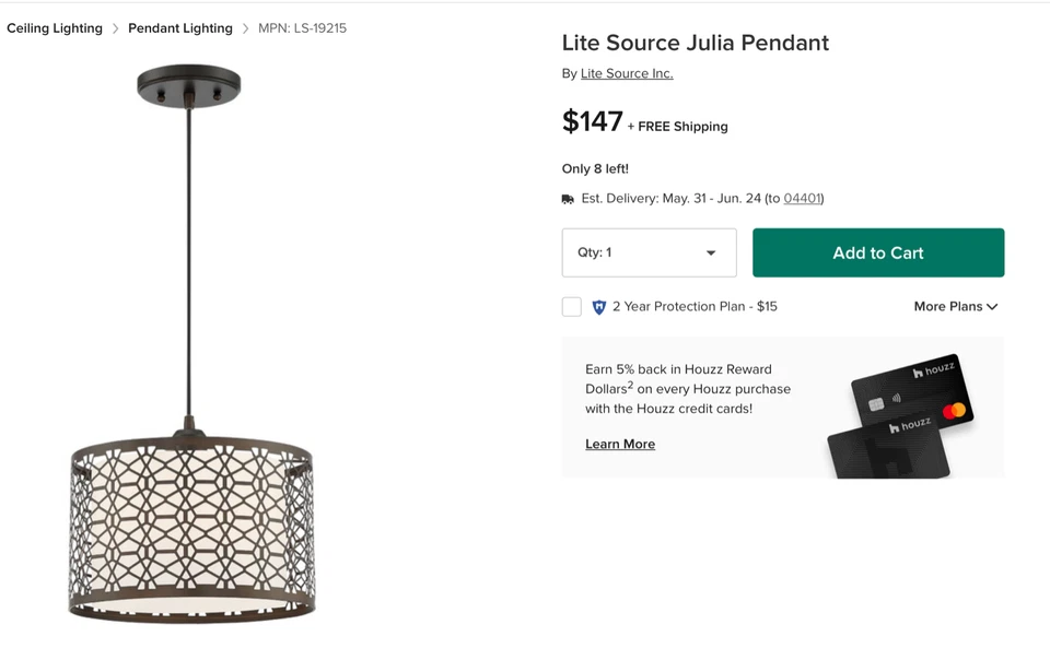 Mini colgante Lite Source Julia 11" LS-19215 - accesorio de transición - nuevo Foto 4 de 4