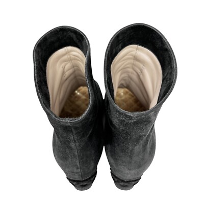 CHANEL Vintage CC Logo Short Boots #37.5 Suede Black Cream