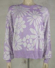 NWT Ann Taylor Loft purple white floral crew neck pullover sweater ladies Large