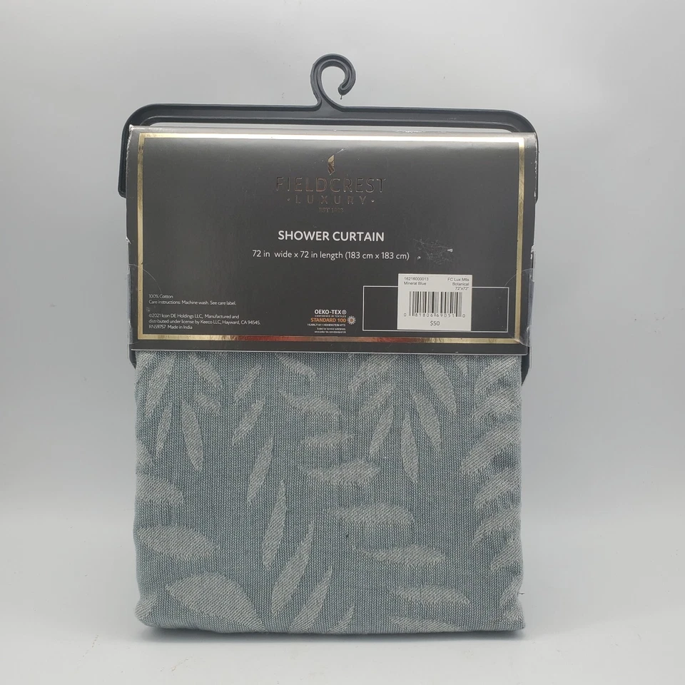 Fieldcrest Fabric Shower Curtain 72" Mineral Blue Botanical Mattelasse Cotton - Image 2 of 4
