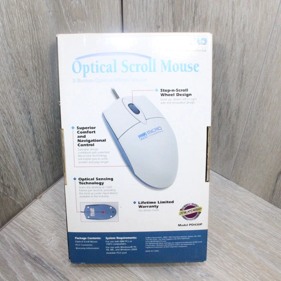 Micro Innovations PS/2 Optical Scroll Mouse Model PD430P NEW OLD STOCK (NOS) - Image 4 of 4