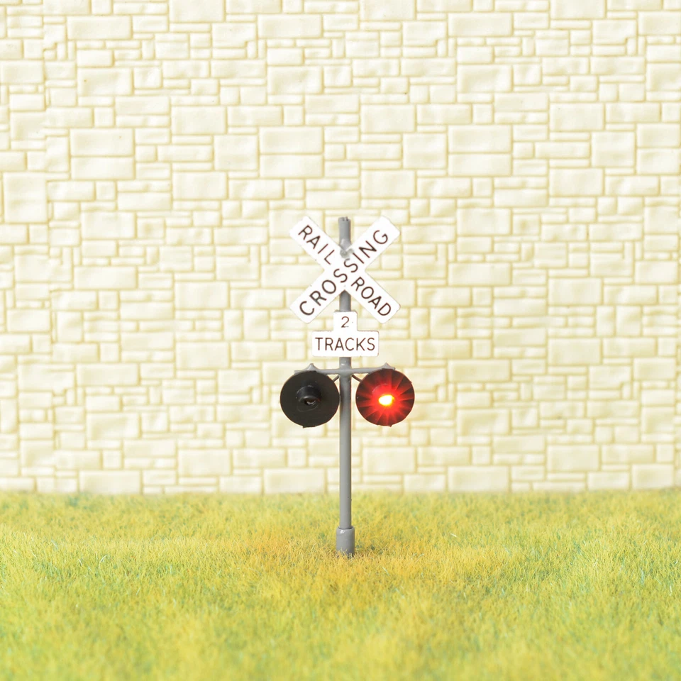 1 x HO scale railroad grade crossing signals 2 tracks sign LED made gray - Image 4 of 4