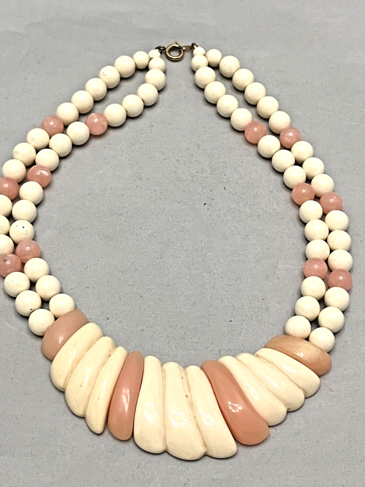 Vintage Pink and Ivory Lucite Bib Statement Neckl… - image 1