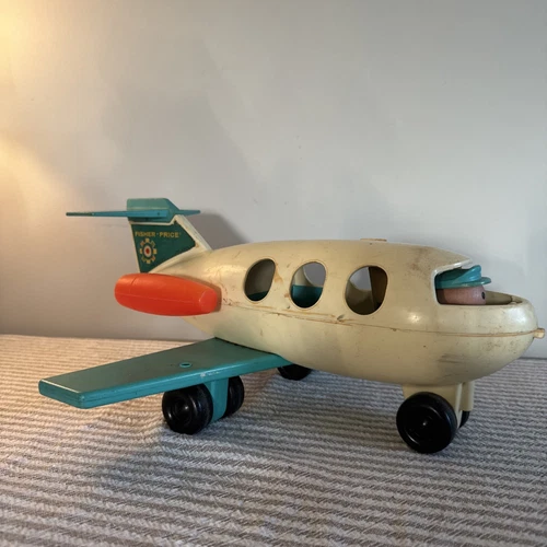 Vintage 1970-72 Fisher Price Little People Blue Wing Airplane Jetliner Plane Jet