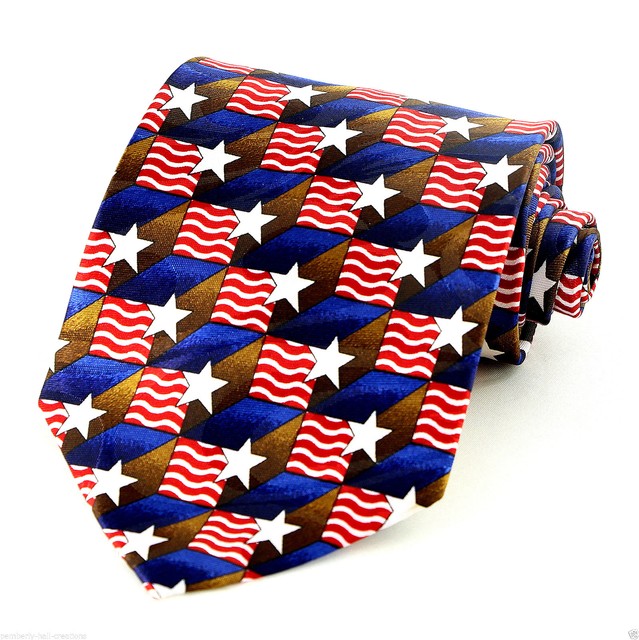 4th July Men's Flag Necktie Patriotic USA American Holiday Blue Neck