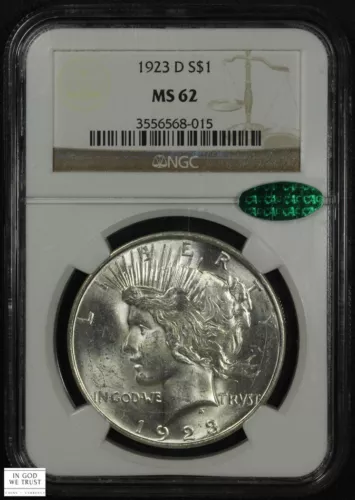 1923 D Peace Silver Dollar $1 NGC MS 62 CAC