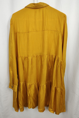 New Mudpie Clover Button Down Shirt Dress Women's Large Mustard Tiered Viscose - Picture 5 of 6