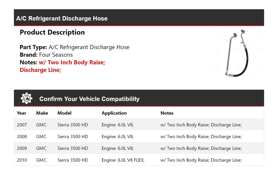 Manguera de descarga de refrigerante aire acondicionado 4 estaciones 2008 para GMC Sierra 3500 HD 2007-2010 Foto 2 de 4