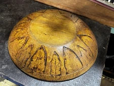 ANTIQUE PRIMITIVE WOOD BOWL DOUGH Decorated Squirrel And Plants