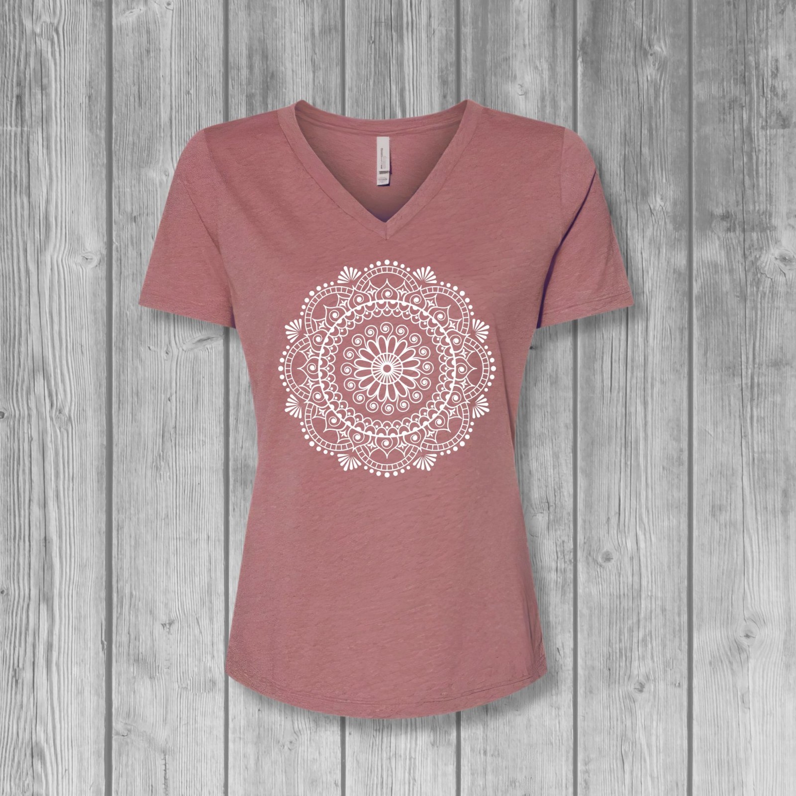 Boho Henna Mandala V-Neck T-Shirt for Women, Mehndi Yoga Graphic Tees-image