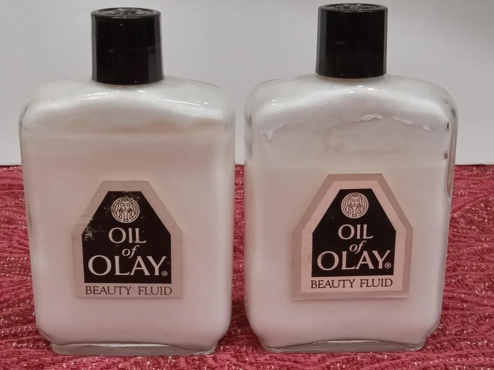 2 Oil of Olay Beauty Fluid Lotion Vintage 6 oz Glass Bottle Pink New and almost - Image 2 of 4