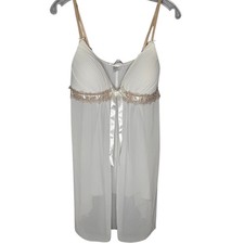 Linea Donatella Ivory Lace Babydoll Chemise XL Bridal Sheer Chiffon Lingerie