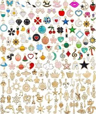 160/200 Pcs Charms for Jewelry Making Bulk Lots Assorted Gold-Plated Enamel