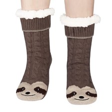 Jeasona Sloth Gifts for Women Fuzzy Slipper Socks With 5-8, Brown