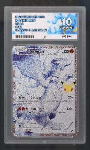 Pokémon TCG Reshiram Celebrations Holo Full Art Card 113/114 Ace 10 Gem Mint