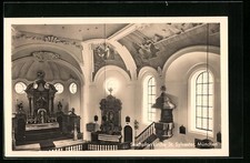 Munich, St. Sylvester Parish Church, interior view with altar, postcard