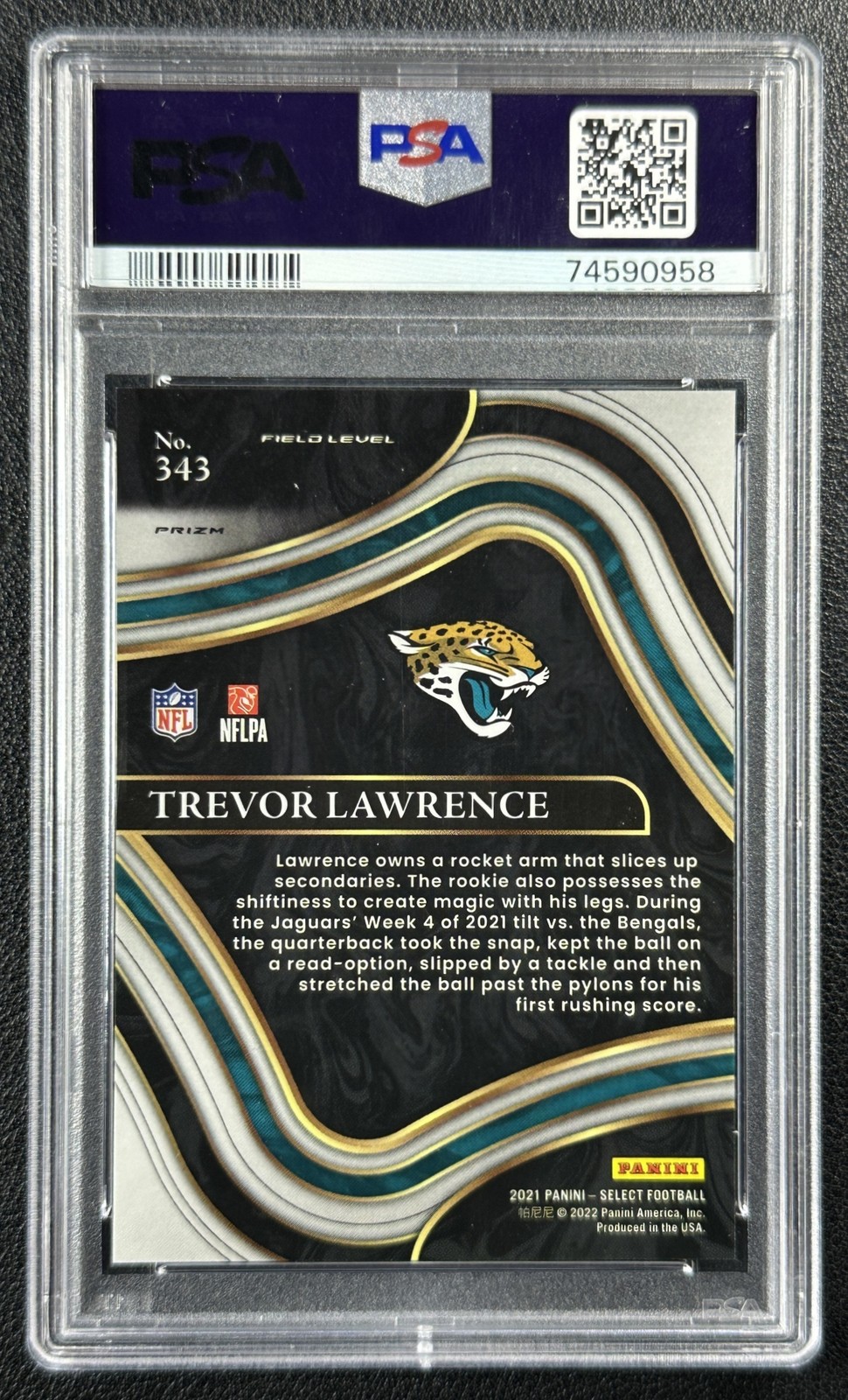 TREVOR LAWRENCE PSA 10 2021 PANINI SELECT #343 ROOKIE ZEBRA PRIZM FIELD LEVEL SP view 2