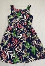 Forever 21 Womens Dress Size Small Colorful Navy Palm Leaf Sleeveless Fit Flare