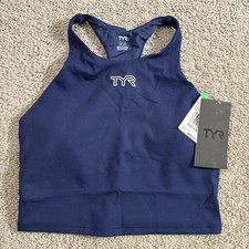 NWT TYR Blue Athletic Knit High Neck Women's Sports Bra Size M Wicking 69