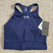NWT TYR Blue Athletic Knit High Neck Womens Sports Bra Size M NEW