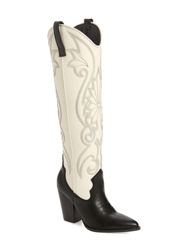 STEVE MADDEN Womens Black Dual Pull-Tabs Lasso Leather Western Boot 6.5 M