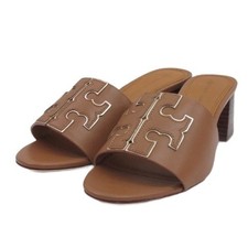 Women 6.0US Tory Burch Mule Sandals Logo Calf Leather Brown 6 Ladies