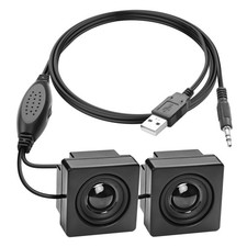 1 Pair Mini Computer Speaker, 3.5mm TRS, USB Powered, Volume Control, 3.9FT