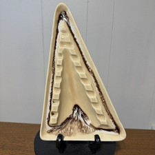 Ashtray California Pottery? Made in the USA 827 MCM Retro Beige Brown READ