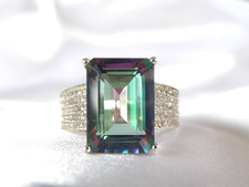 Large Sterling Silver 925 Rainbow Mystic Topaz Cocktail Ring Size 7