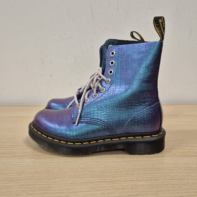 Dr Martens 1460 Pascal Pink Iridescent Croc Textured Ankle Rare Boots Size Uk 4