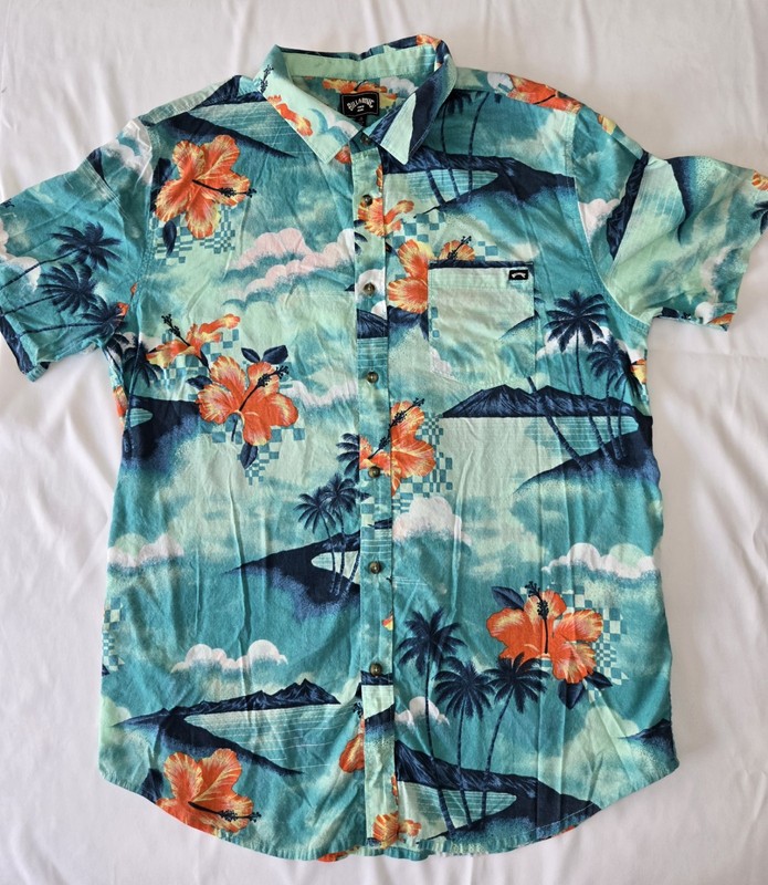 Billabong Mens Large Button Short Sleeve Hawaiian Shirt Tropical Beach Casual