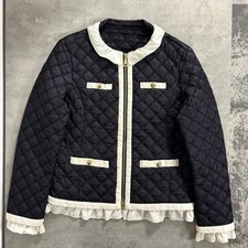 Love Moschino Womens Size M Black Quilted Ruffle Trim Contrast Jacket Coat