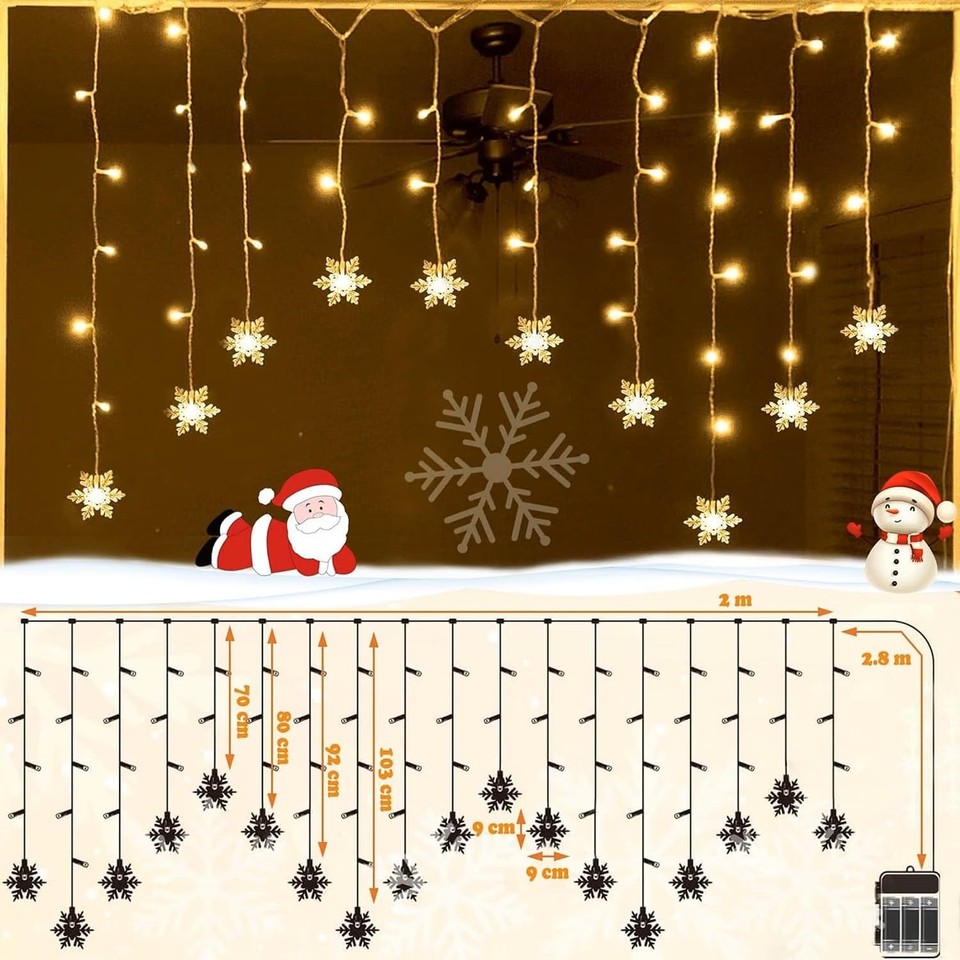 LED Snowflake String Lights Christmas Snowflake Window Lights 8‑Light ...