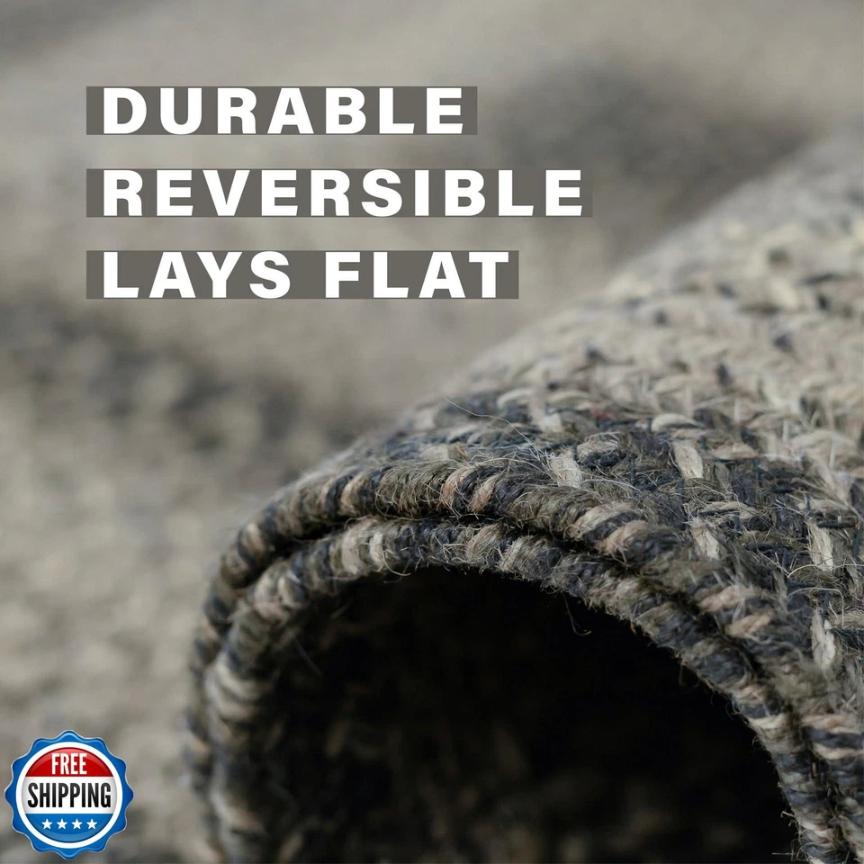 Alfombras ovaladas trenzadas Flint Hill 20x30 - Alfombra de entrada de yute gris para Primitive Dec Foto 3 de 4