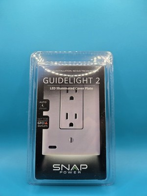 NEW Snap Power Guidelight 2 Outlet LED Illuminated Cover Plate White