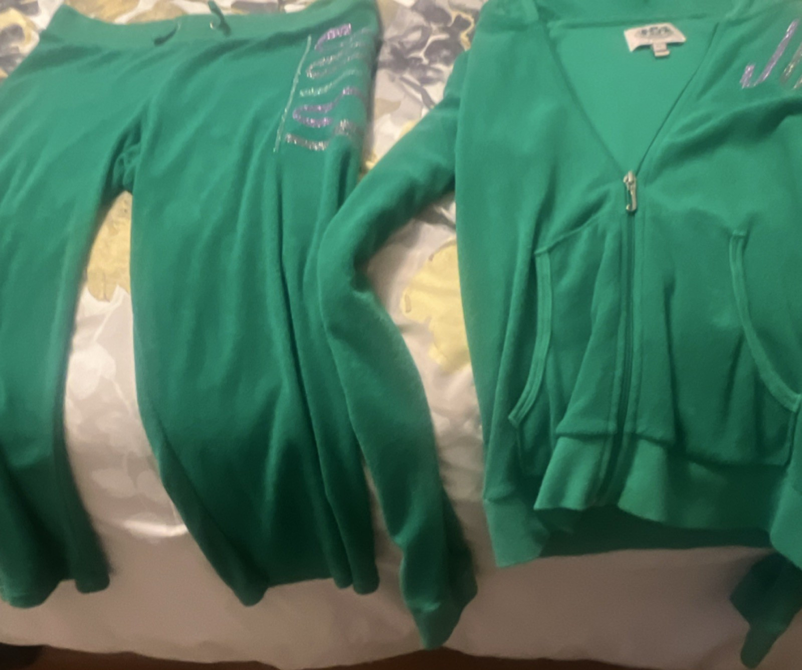 Juicy Couture Women’s XL Green 2pc Sweatsuit Set Full Zip Jacket Pants