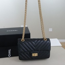 Chanel 2.55 Calfskin Mini Chain Flap Crossbody Shoulder Bag Black Authentic