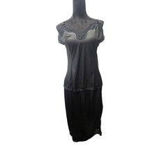 Vintage Women's Black Mel-Lin Nylon Camisole Slip Set Lace Trim XL Glam Pin Up