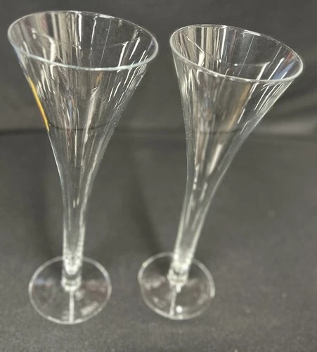Vintage Waterford Marquis Crystal Clear Champagne Hollow Stem Trumpet Flute pair
