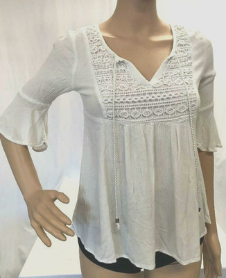 Full Tilt White Half Sleeve Top, Size Small - Boho Minimalist Basic