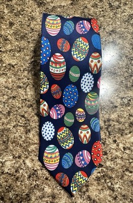 THREE ROOKERS '' EASTER EGGS ALL OVER '' BLUE/RED/WHITE  POLYESTER TIE