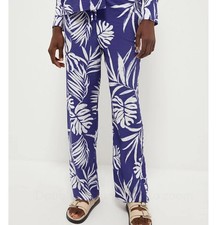 🔥NEW🔥George Asda Women's Blue Palm Leaf Wide Leg Co Ord Trousers Size 18