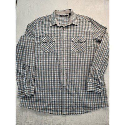 Axist Button Down Shirt Mens XL Blue Grey Plaid Roll Tab Long Sleeve